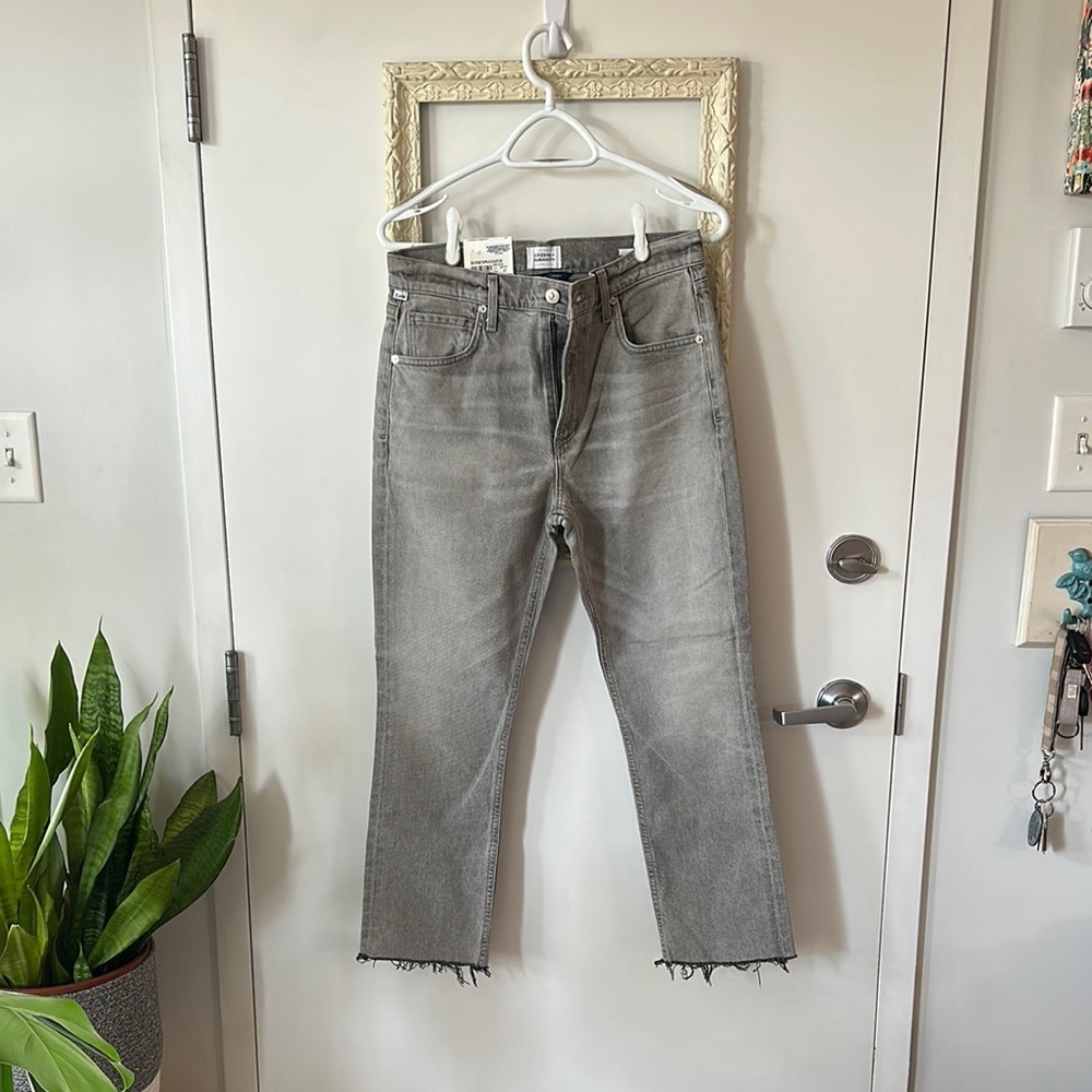 CITIZENS OF HUMANITY | Gray Jeans Wide Leg Ankle Denim with Raw Hem